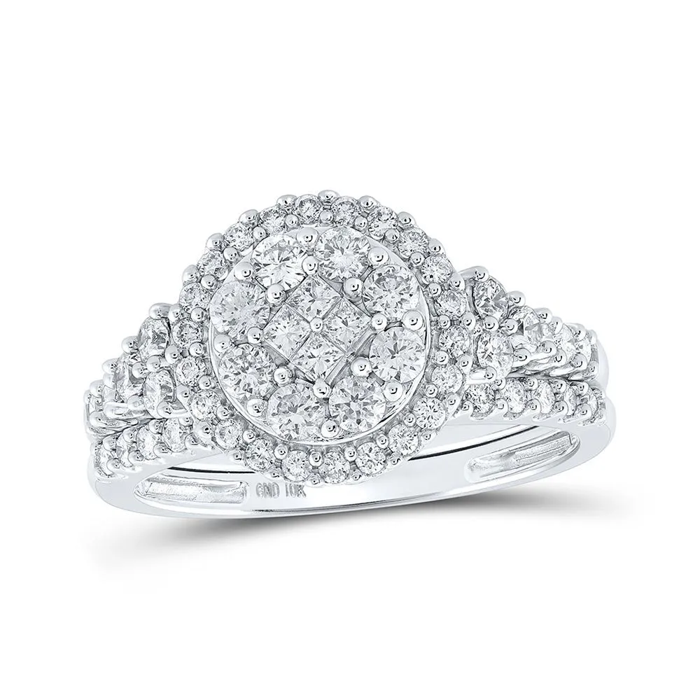 Enchanting Princess Diamond Cluster Wedding Ring Set in 10kt White Gold