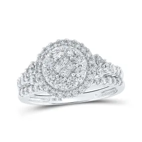 Enchanting Princess Diamond Cluster Wedding Ring Set in 10kt White Gold