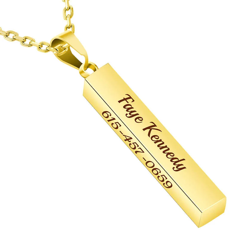 Engraved  3D Bar Necklace,Personalized Necklace,Custom Chain,Custom Word Necklace,Gold