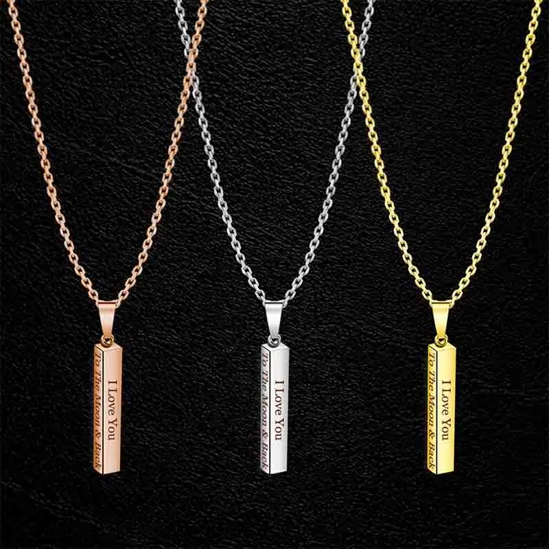 Engraved  3D Bar Necklace,Personalized Necklace,Custom Chain,Custom Word Necklace,Gold