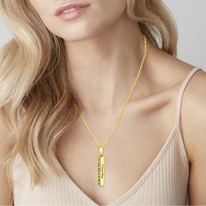 Engraved  3D Bar Necklace,Personalized Necklace,Custom Chain,Custom Word Necklace,Gold