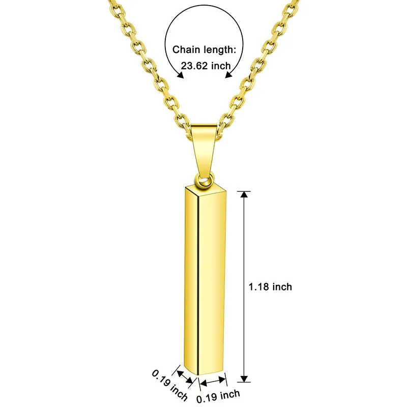 Engraved  3D Bar Necklace,Personalized Necklace,Custom Chain,Custom Word Necklace,Gold