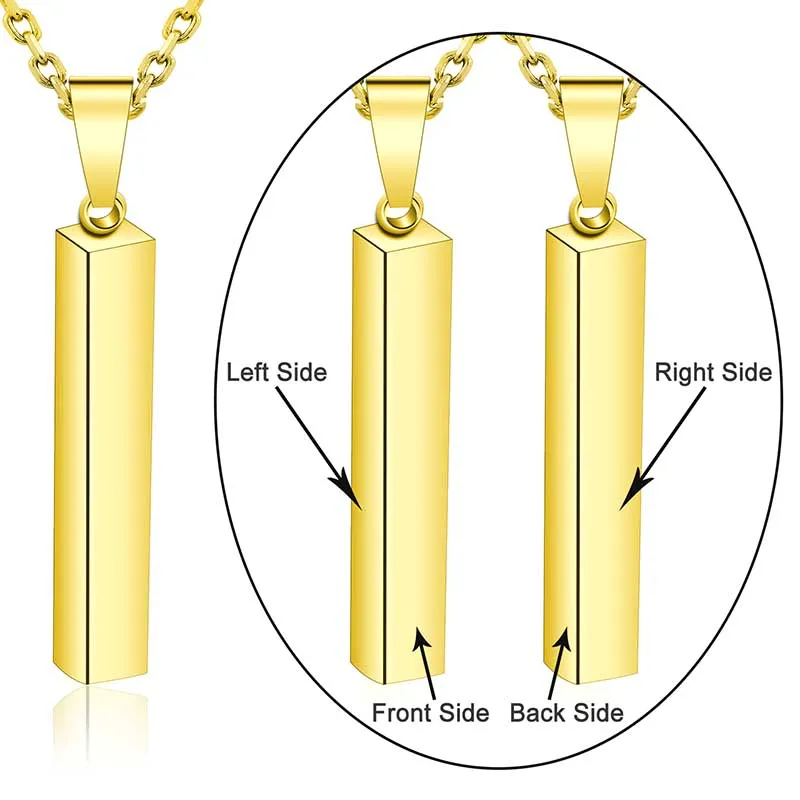 Engraved  3D Bar Necklace,Personalized Necklace,Custom Chain,Custom Word Necklace,Gold