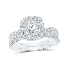 Eternal Blue Sapphire Diamond Halo Bridal Wedding Ring Set