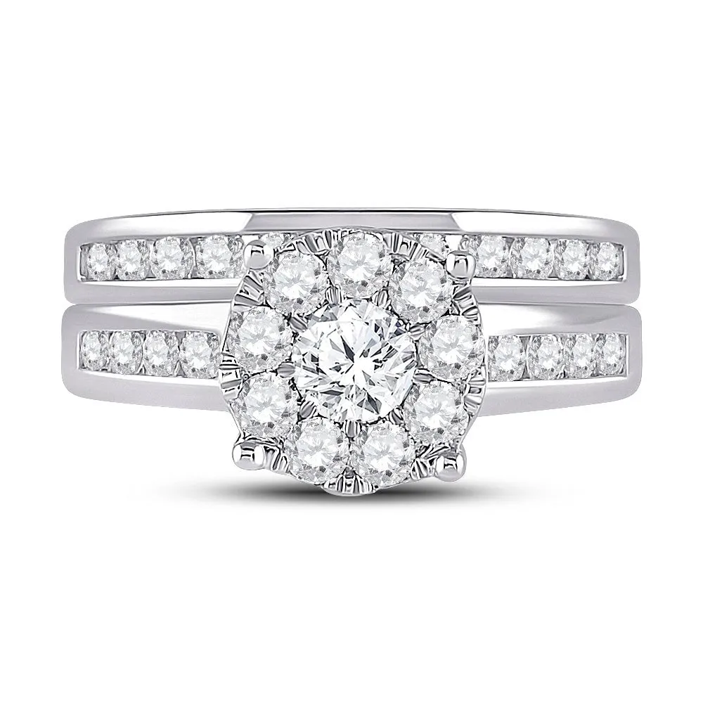 Eternal Brilliance 14kt White Gold Halo Diamond Wedding Ring Band Set