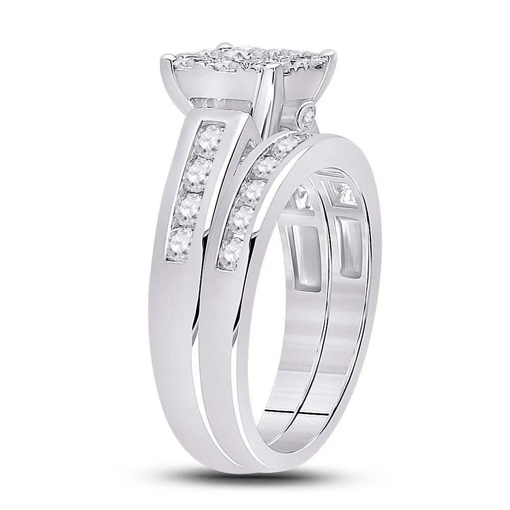 Eternal Brilliance 14kt White Gold Halo Diamond Wedding Ring Band Set