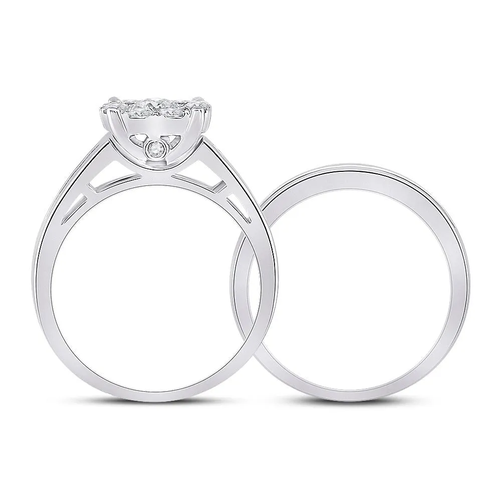 Eternal Brilliance 14kt White Gold Halo Diamond Wedding Ring Band Set