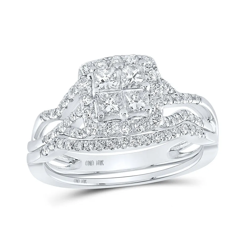 Eternal Love 10kt White Gold Princess Diamond Square Bridal Wedding Ring Band Set
