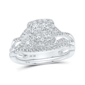 Eternal Love 10kt White Gold Princess Diamond Square Bridal Wedding Ring Band Set