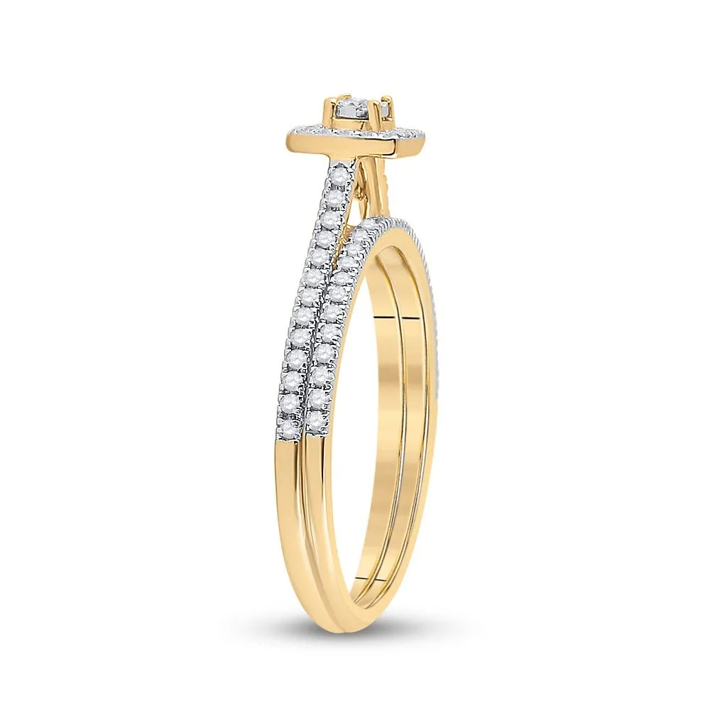 Eternal Love 10kt Yellow Gold Diamond Halo Bridal Wedding Ring Band Set
