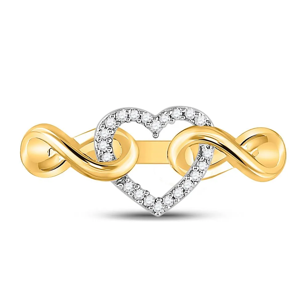Eternal Love Diamond Heart Ring | 10kt Yellow Gold Womens Round Diamond Infinity Twist Heart Ring 1/10 Cttw