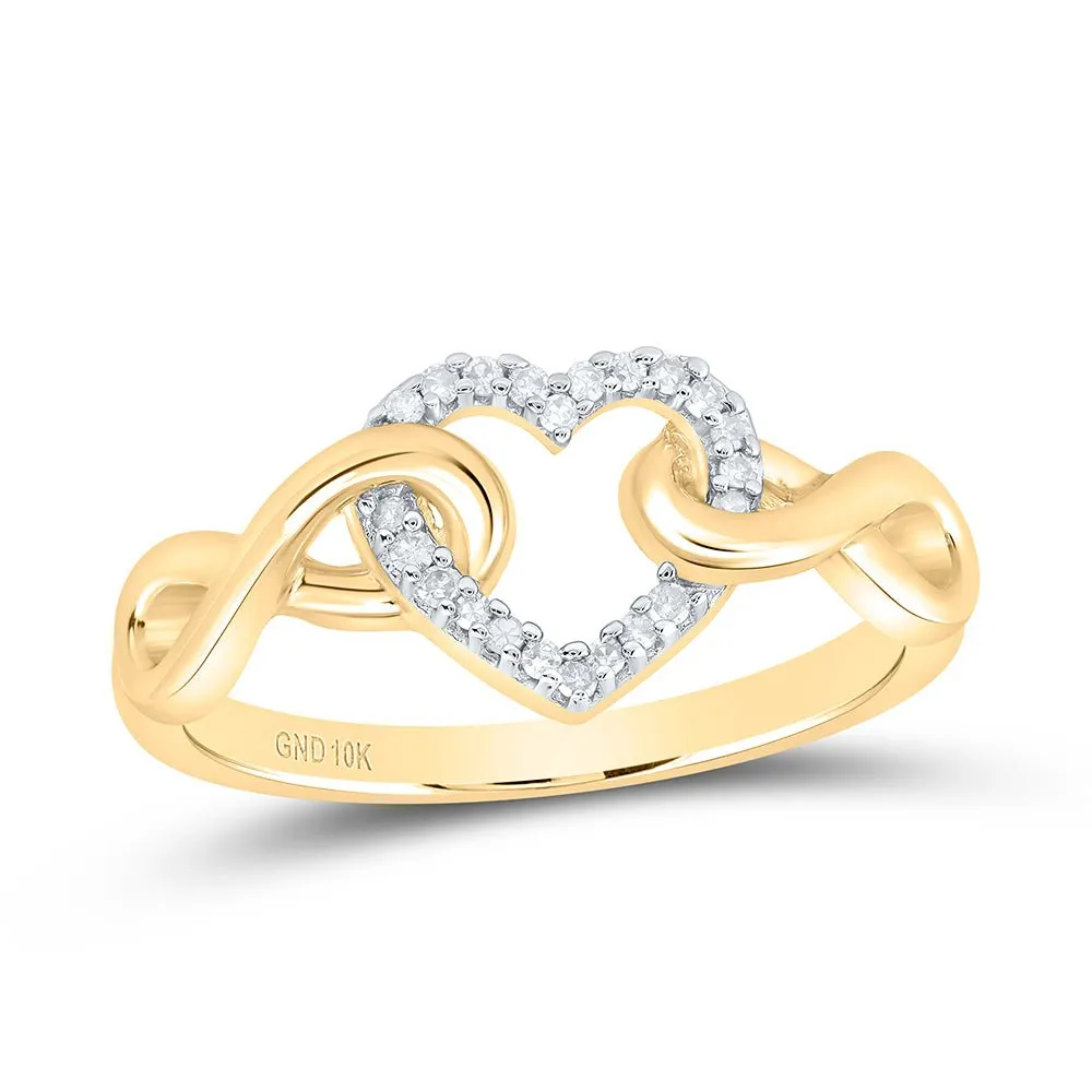Eternal Love Diamond Heart Ring | 10kt Yellow Gold Womens Round Diamond Infinity Twist Heart Ring 1/10 Cttw