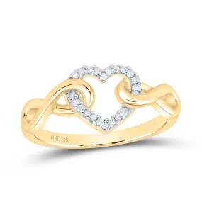 Eternal Love Diamond Heart Ring | 10kt Yellow Gold Womens Round Diamond Infinity Twist Heart Ring 1/10 Cttw