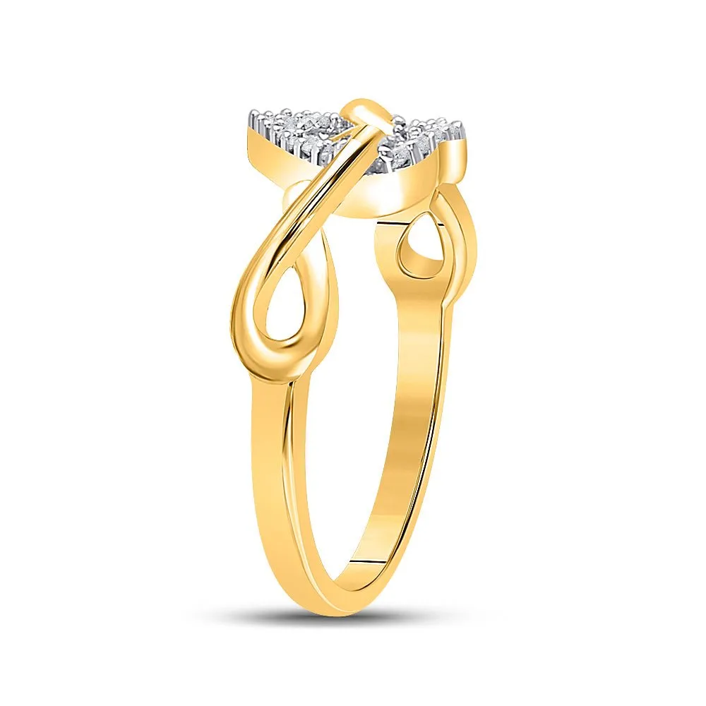 Eternal Love Diamond Heart Ring | 10kt Yellow Gold Womens Round Diamond Infinity Twist Heart Ring 1/10 Cttw