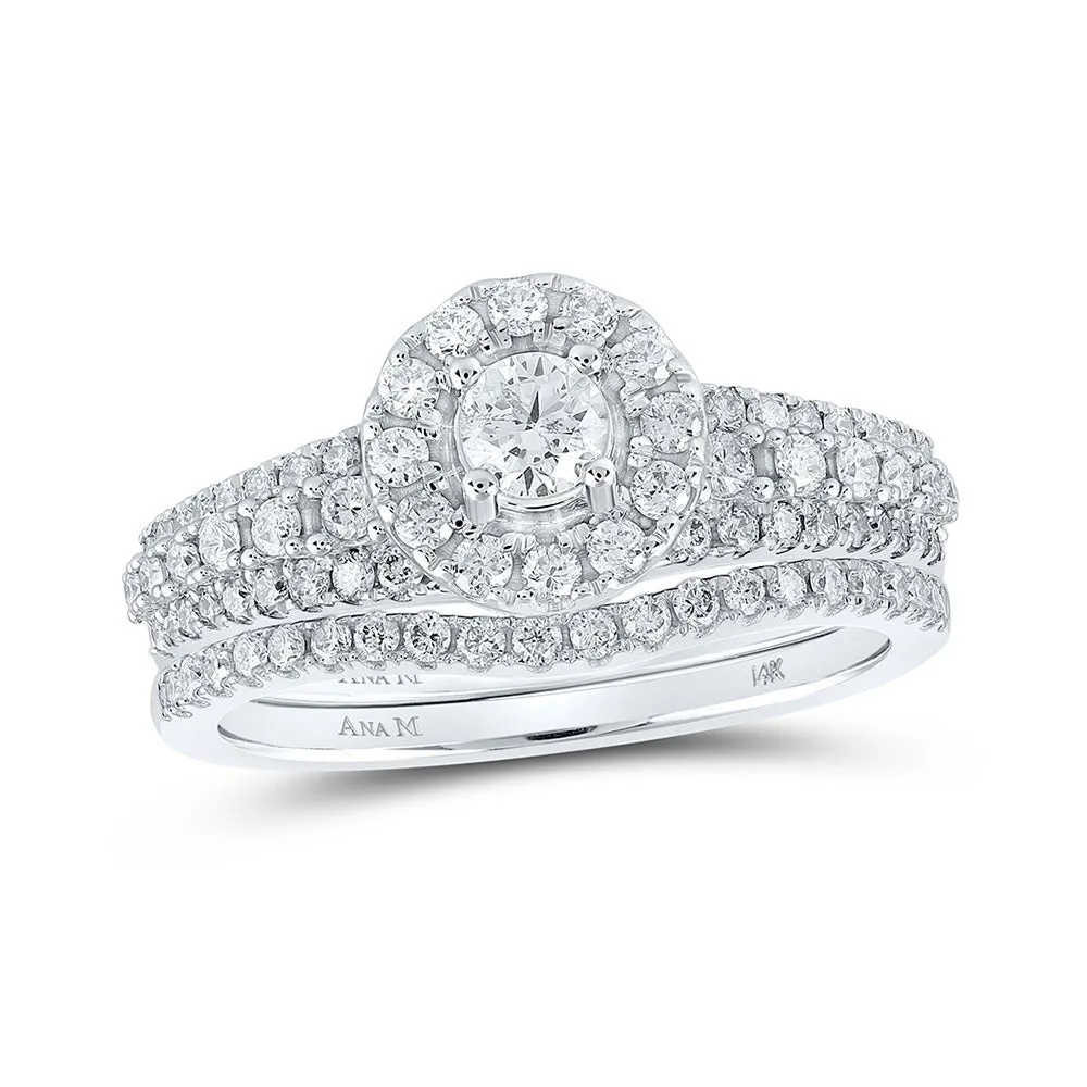 Eternal Sparkle 14kt White Gold Diamond Halo Bridal Wedding Ring Band Set