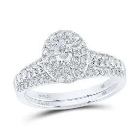 Ethereal Elegance: White Gold Oval Diamond Halo Bridal Wedding Ring Band Set