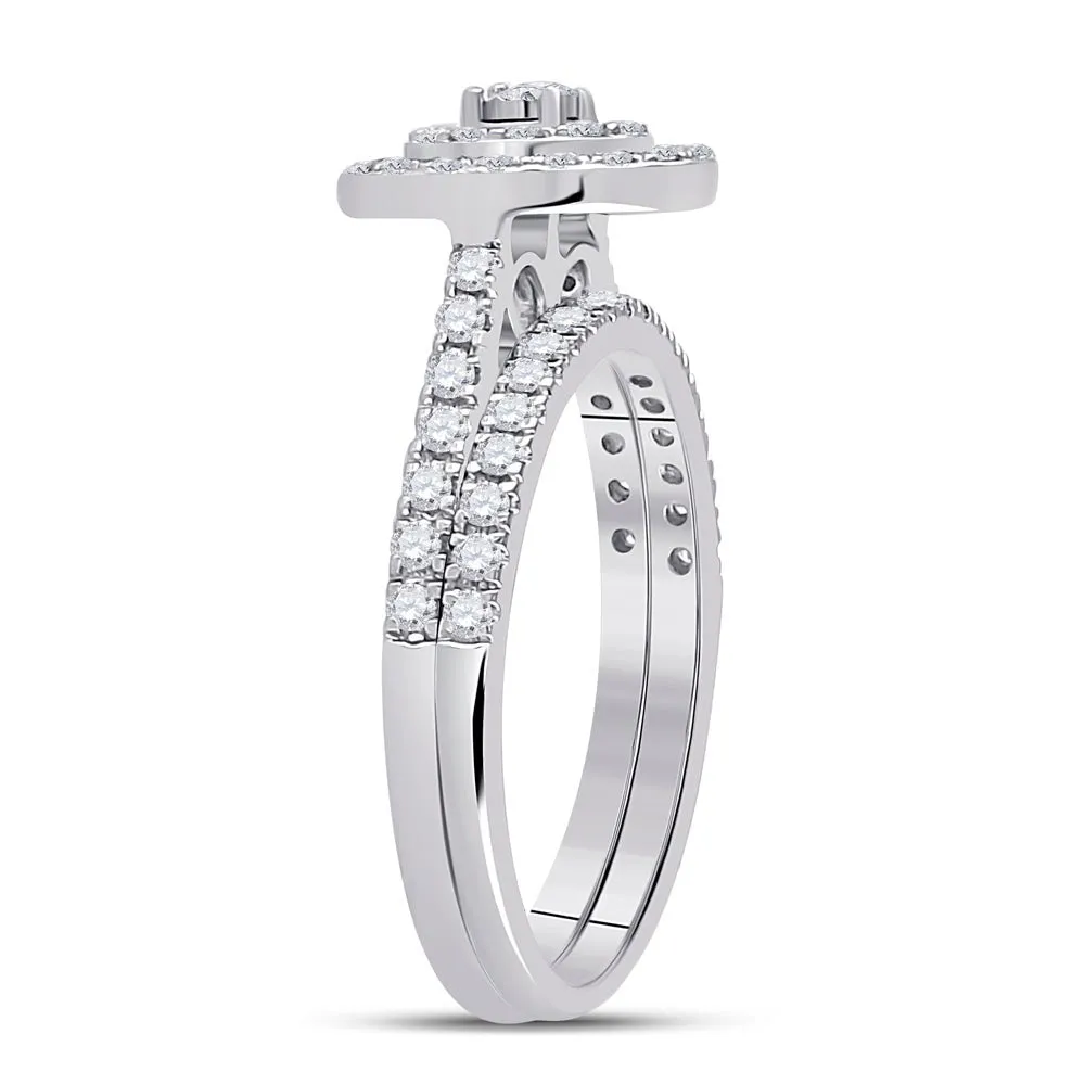 Ethereal Love: 10kt White Gold Round Diamond Oval Halo Bridal Wedding Ring Band Set 1/2 Cttw