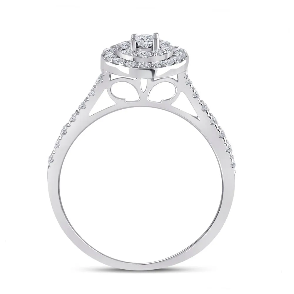 Ethereal Love: 10kt White Gold Round Diamond Oval Halo Bridal Wedding Ring Band Set 1/2 Cttw