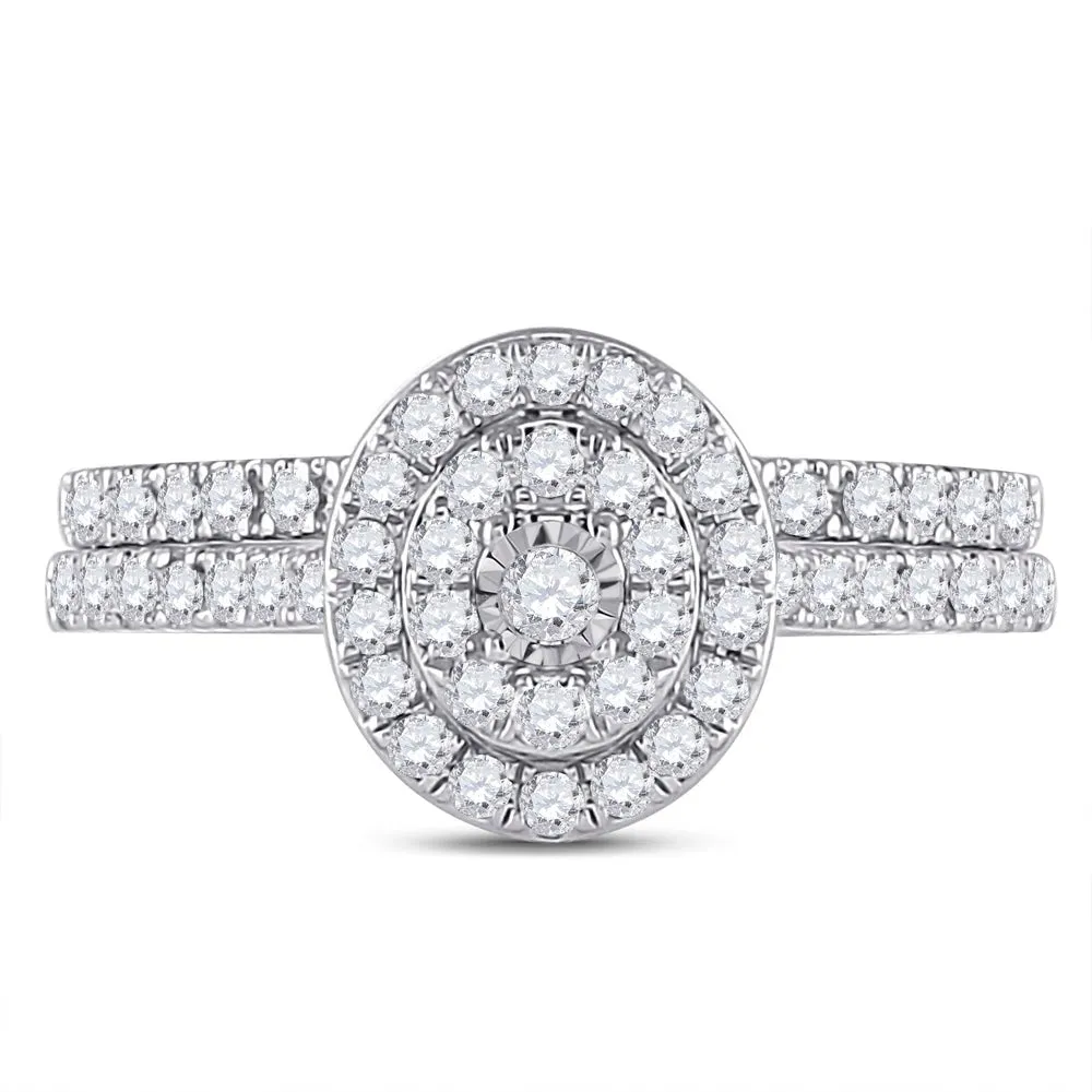 Ethereal Love: 10kt White Gold Round Diamond Oval Halo Bridal Wedding Ring Band Set 1/2 Cttw