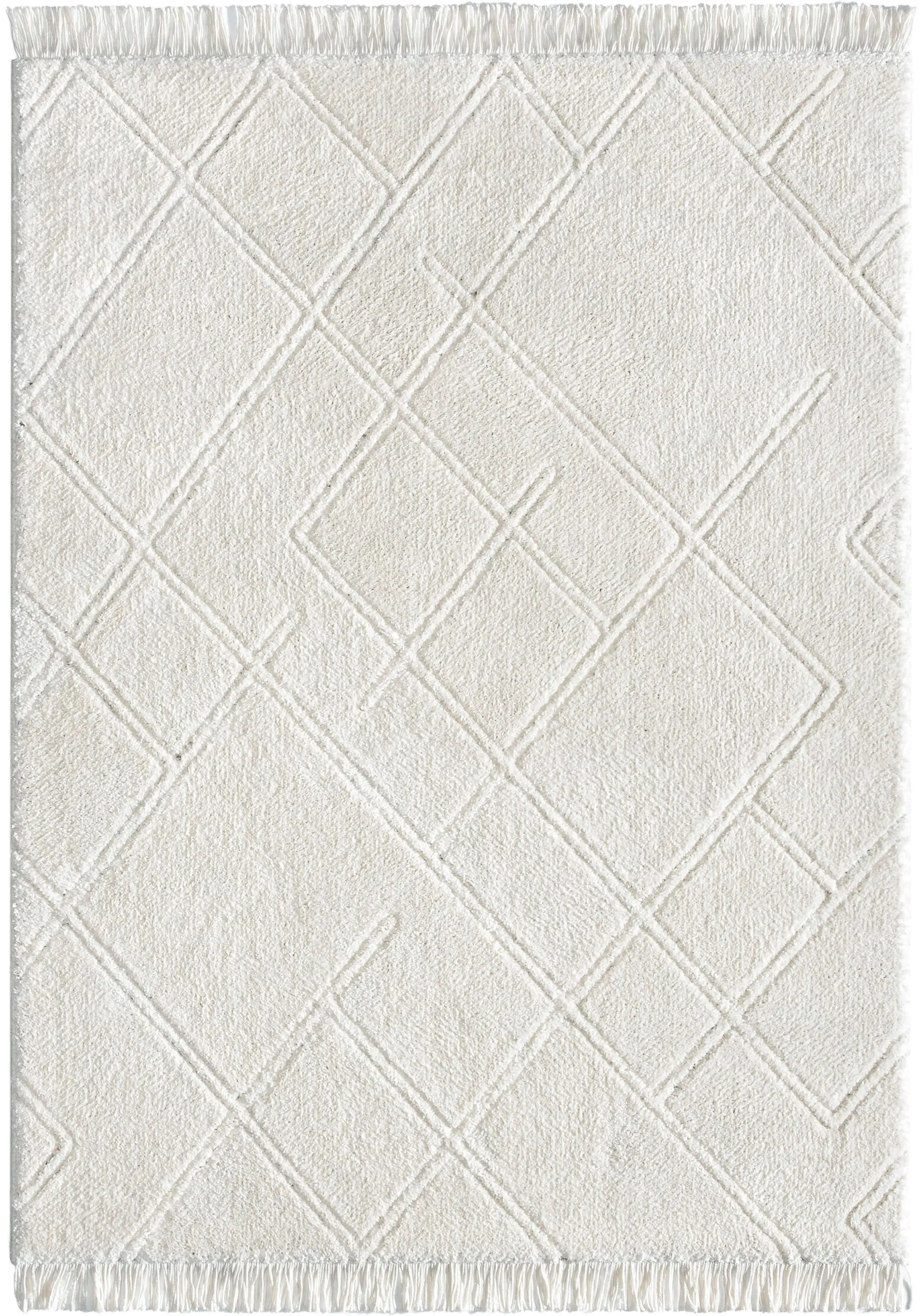 Firth Moroccan Trellis Textured Ivory Ultra Soft High-Low Shag Rug
