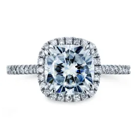 Forever One Cushion Moissanite Halo Ring 2 1/4 CTW