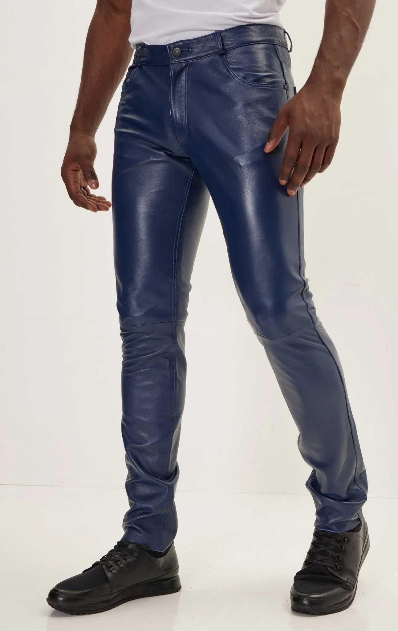 Genuine Lambskin Leather Pants - Navy