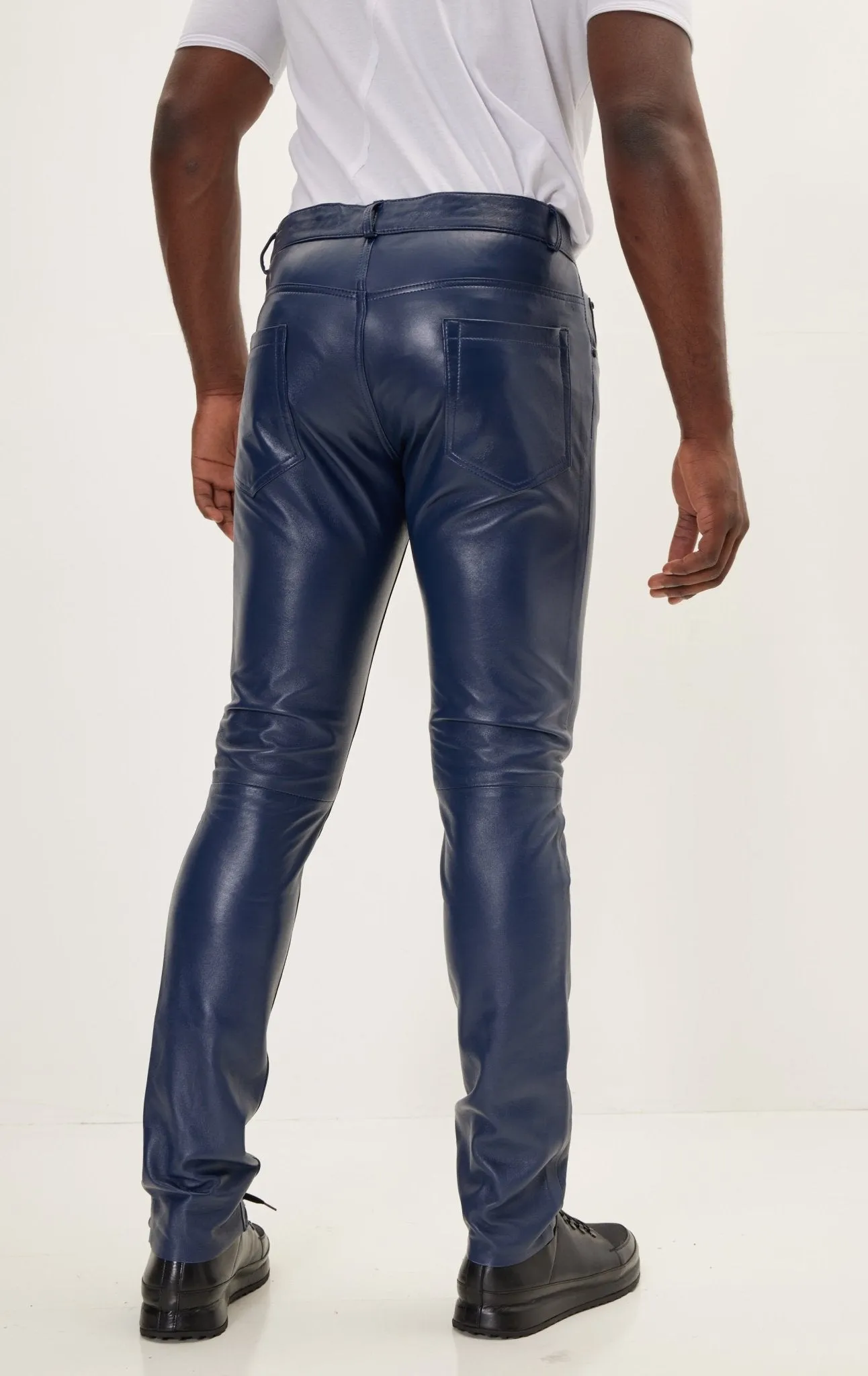 Genuine Lambskin Leather Pants - Navy