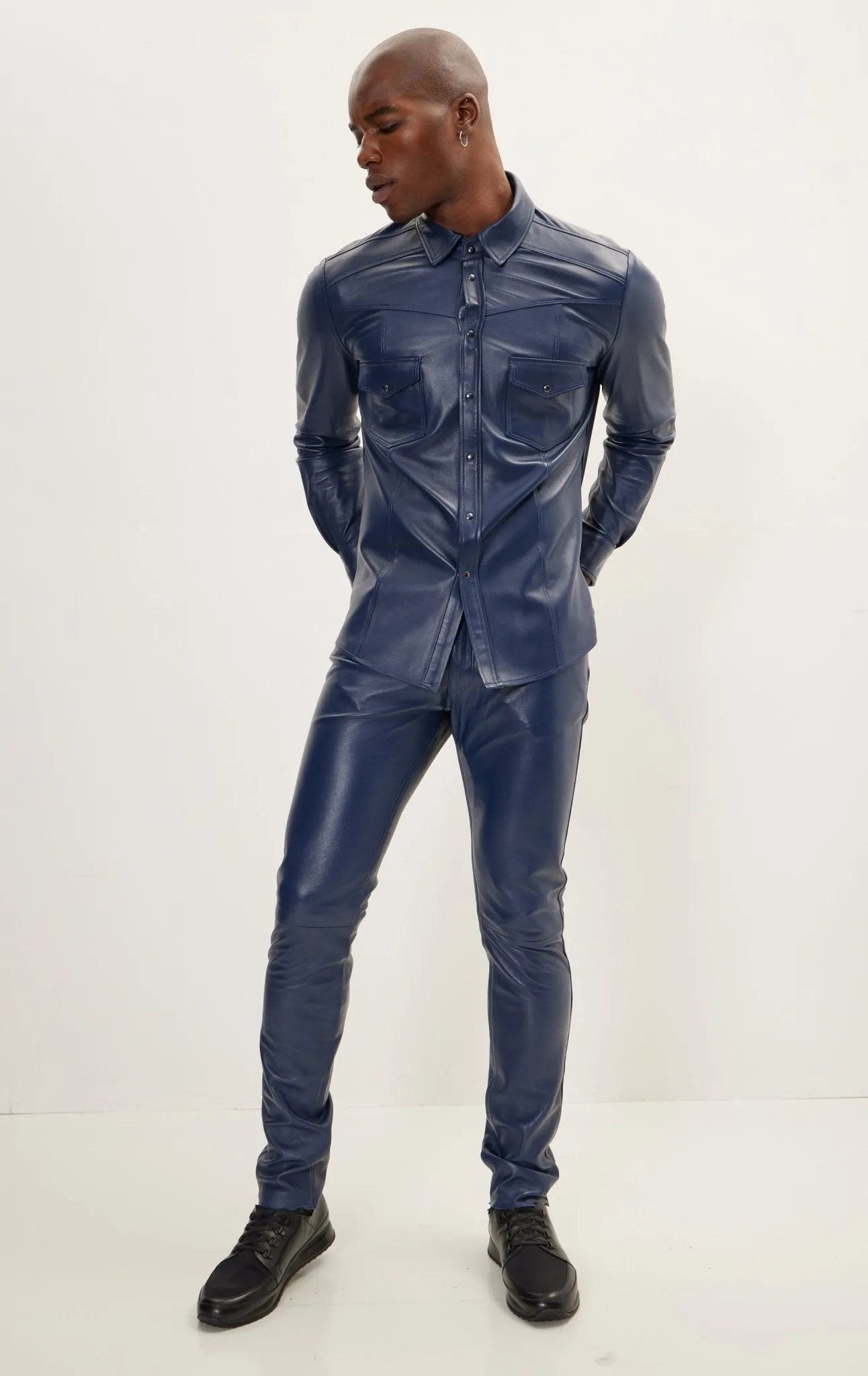 Genuine Lambskin Leather Pants - Navy