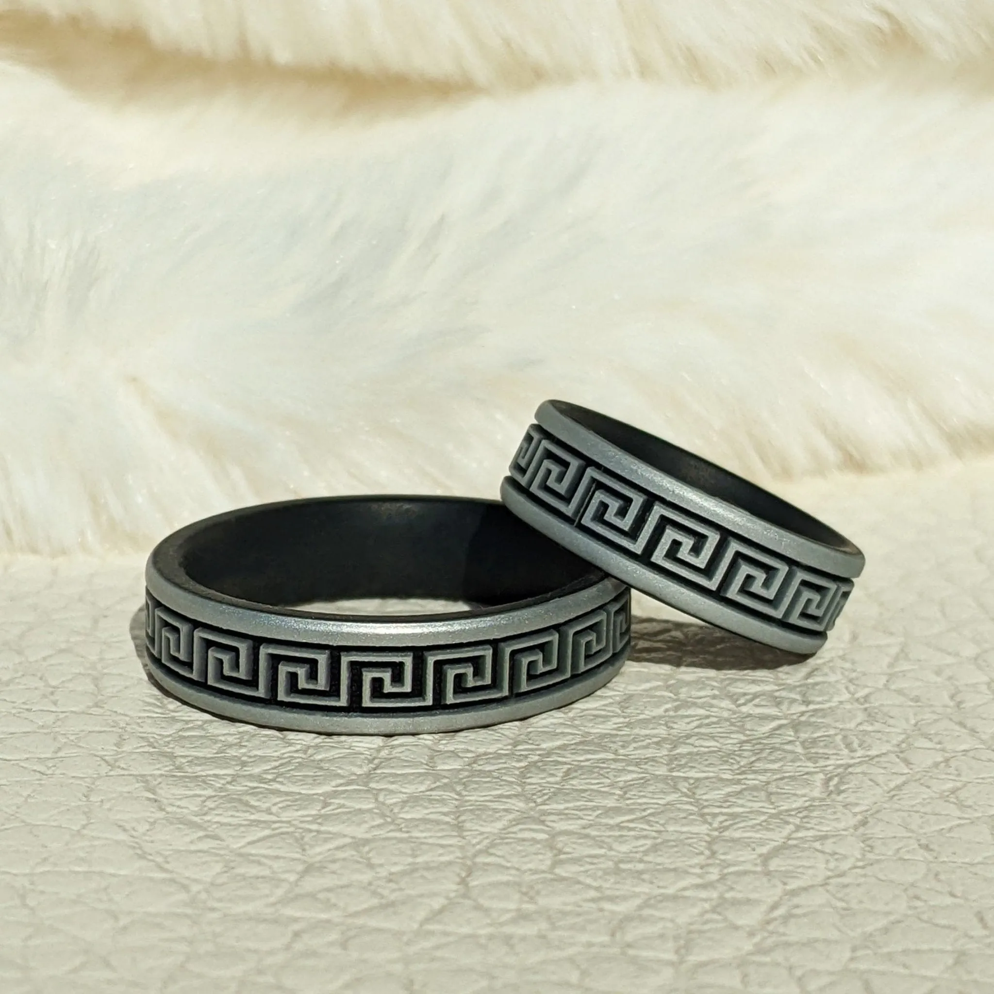 Greek Key Silicone Wedding Ring - Engraved Dual Layer