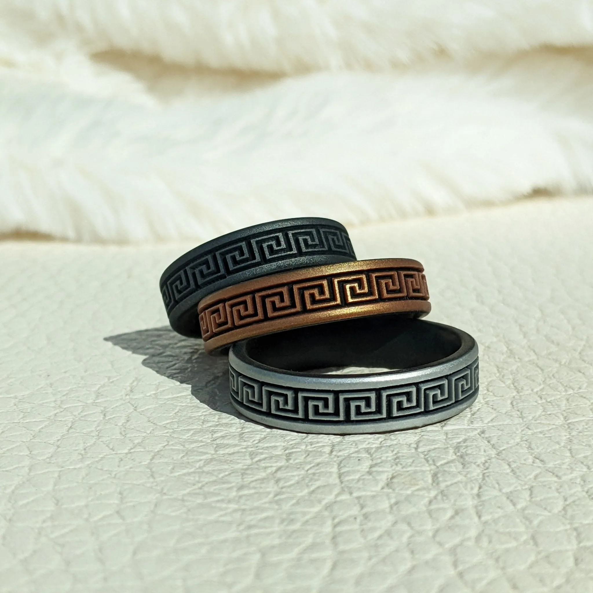 Greek Key Silicone Wedding Ring - Engraved Dual Layer