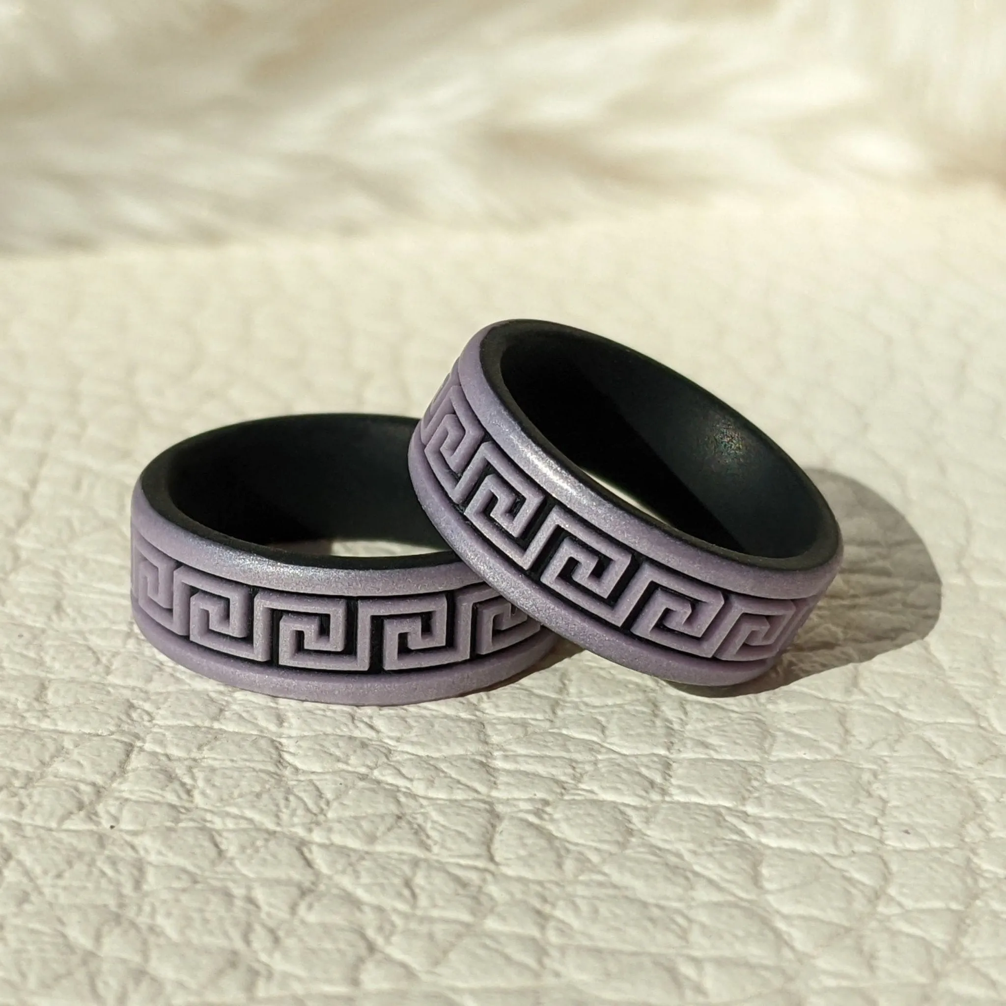 Greek Key Silicone Wedding Ring - Engraved Dual Layer