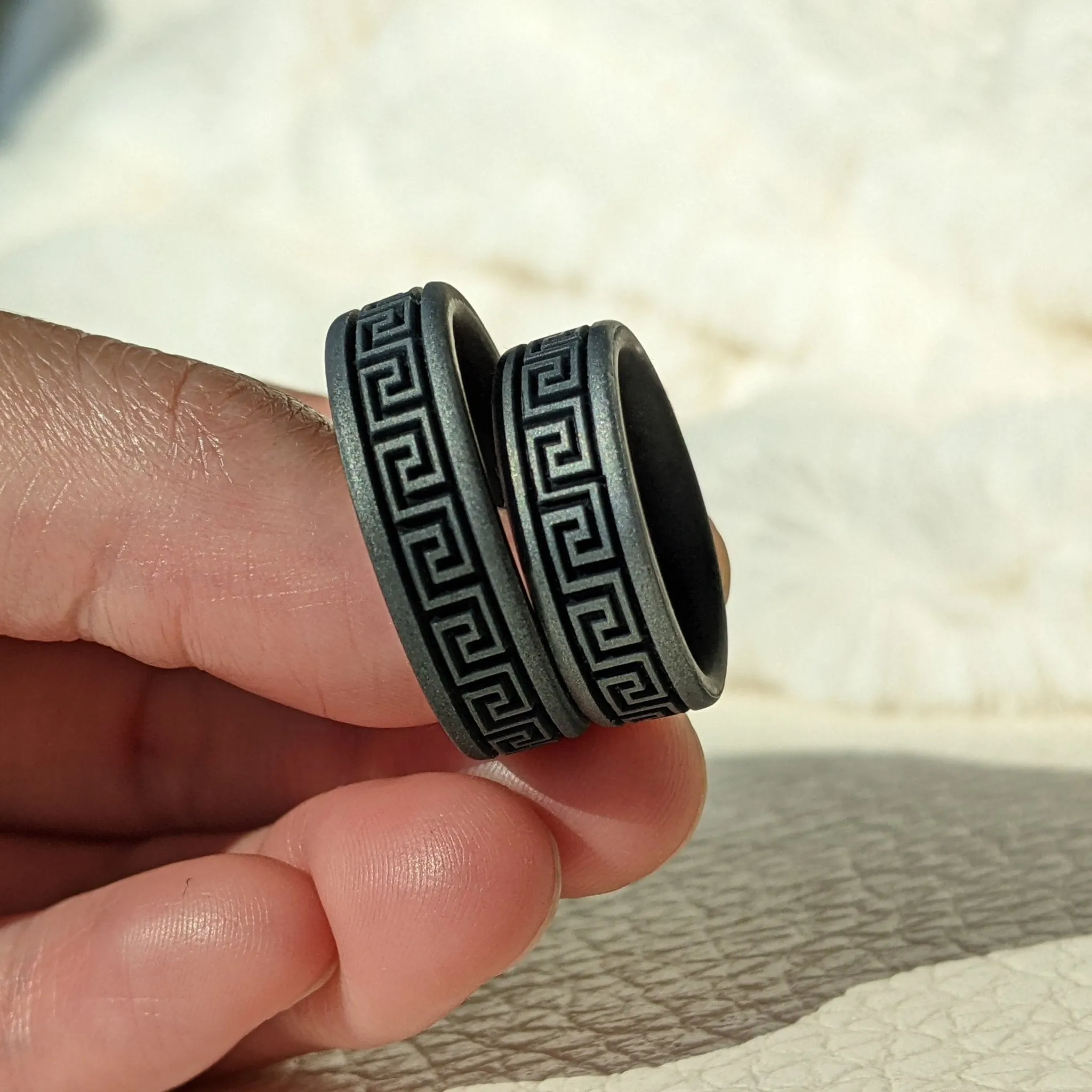 Greek Key Silicone Wedding Ring - Engraved Dual Layer