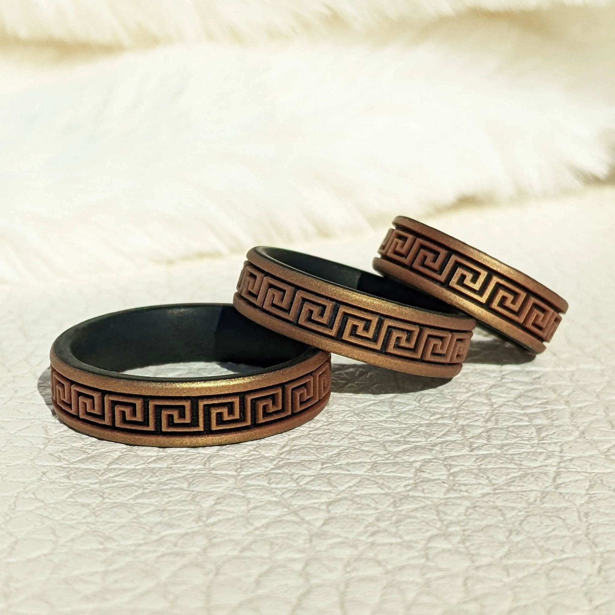 Greek Key Silicone Wedding Ring - Engraved Dual Layer