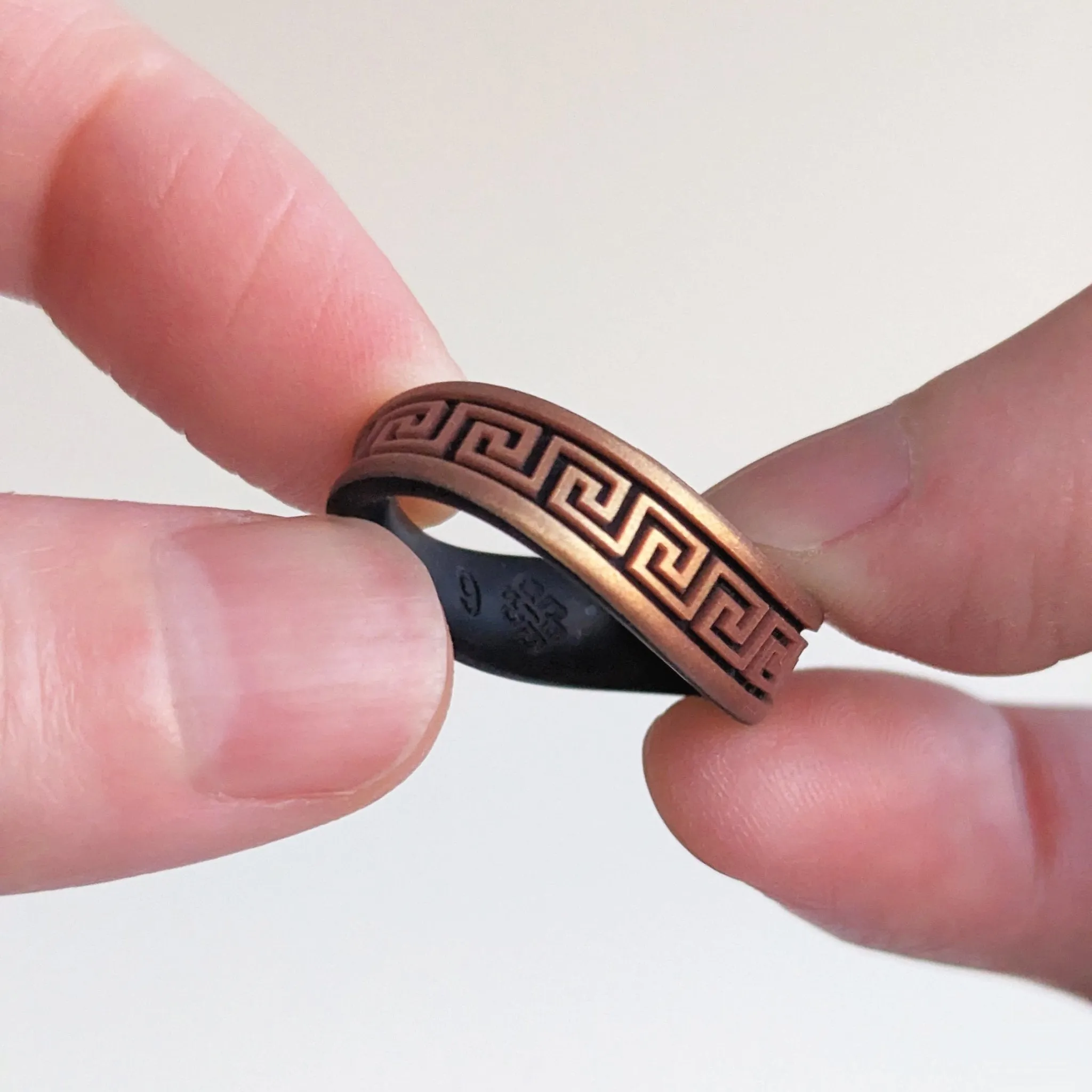 Greek Key Silicone Wedding Ring - Engraved Dual Layer