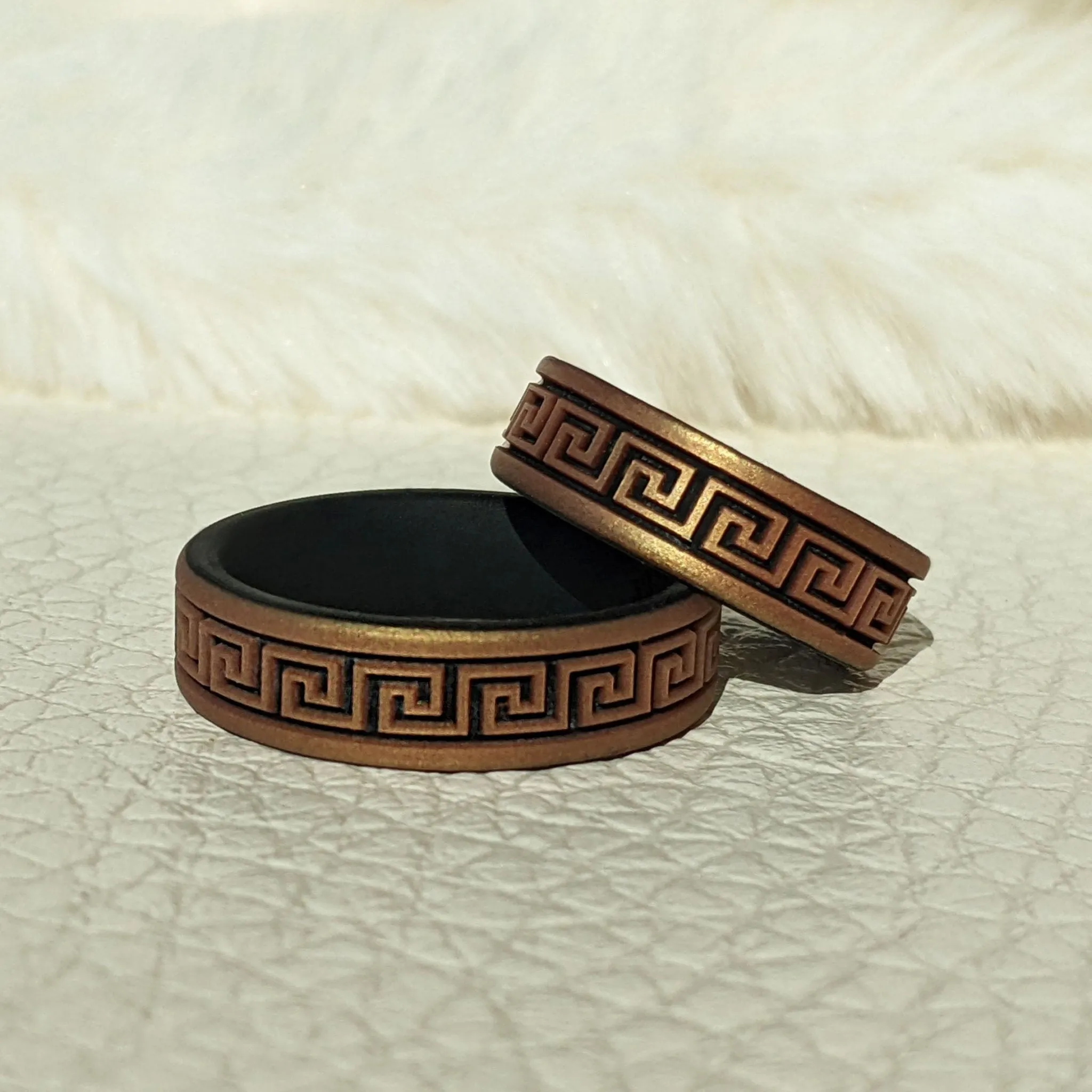 Greek Key Silicone Wedding Ring - Engraved Dual Layer