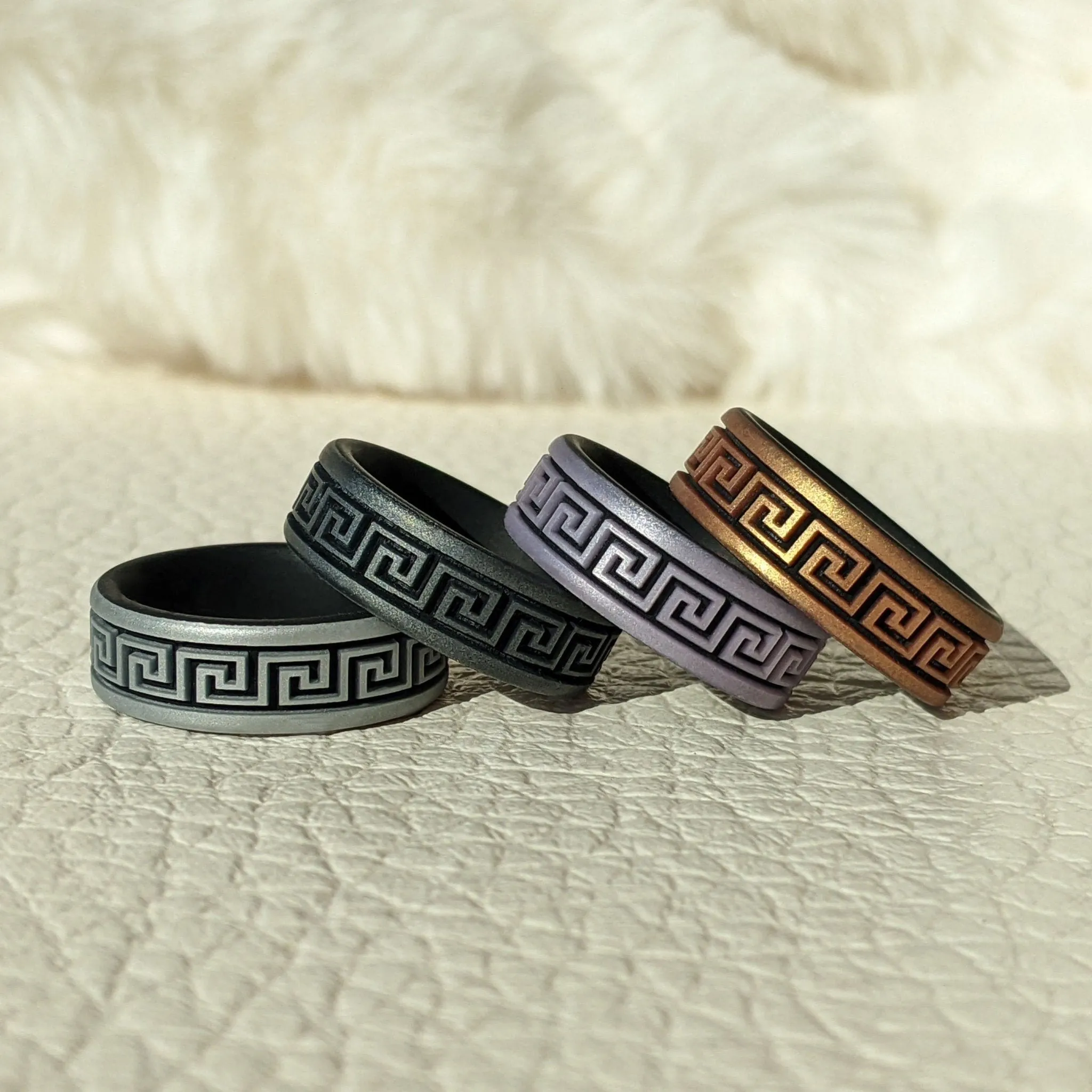 Greek Key Silicone Wedding Ring - Engraved Dual Layer