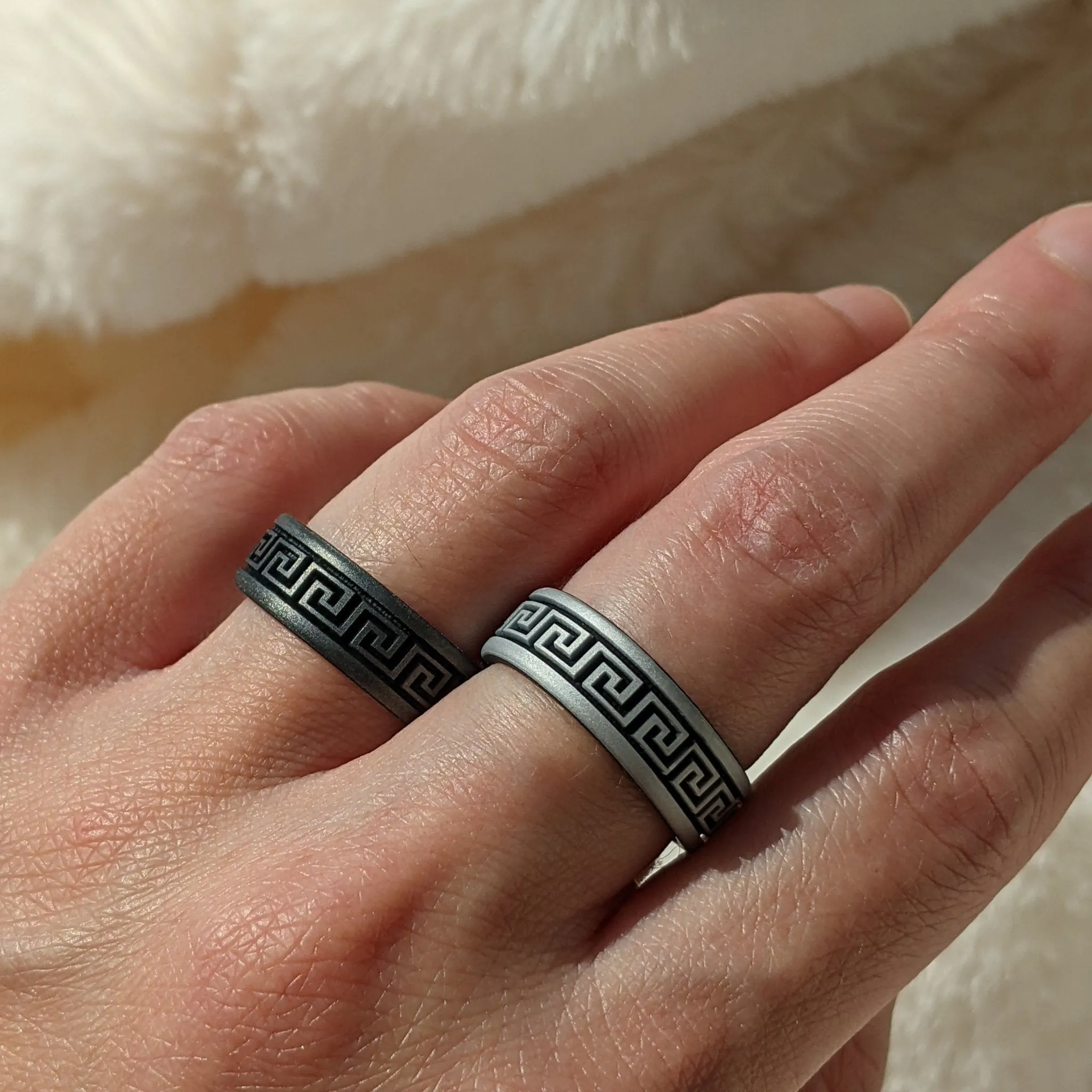 Greek Key Silicone Wedding Ring - Engraved Dual Layer