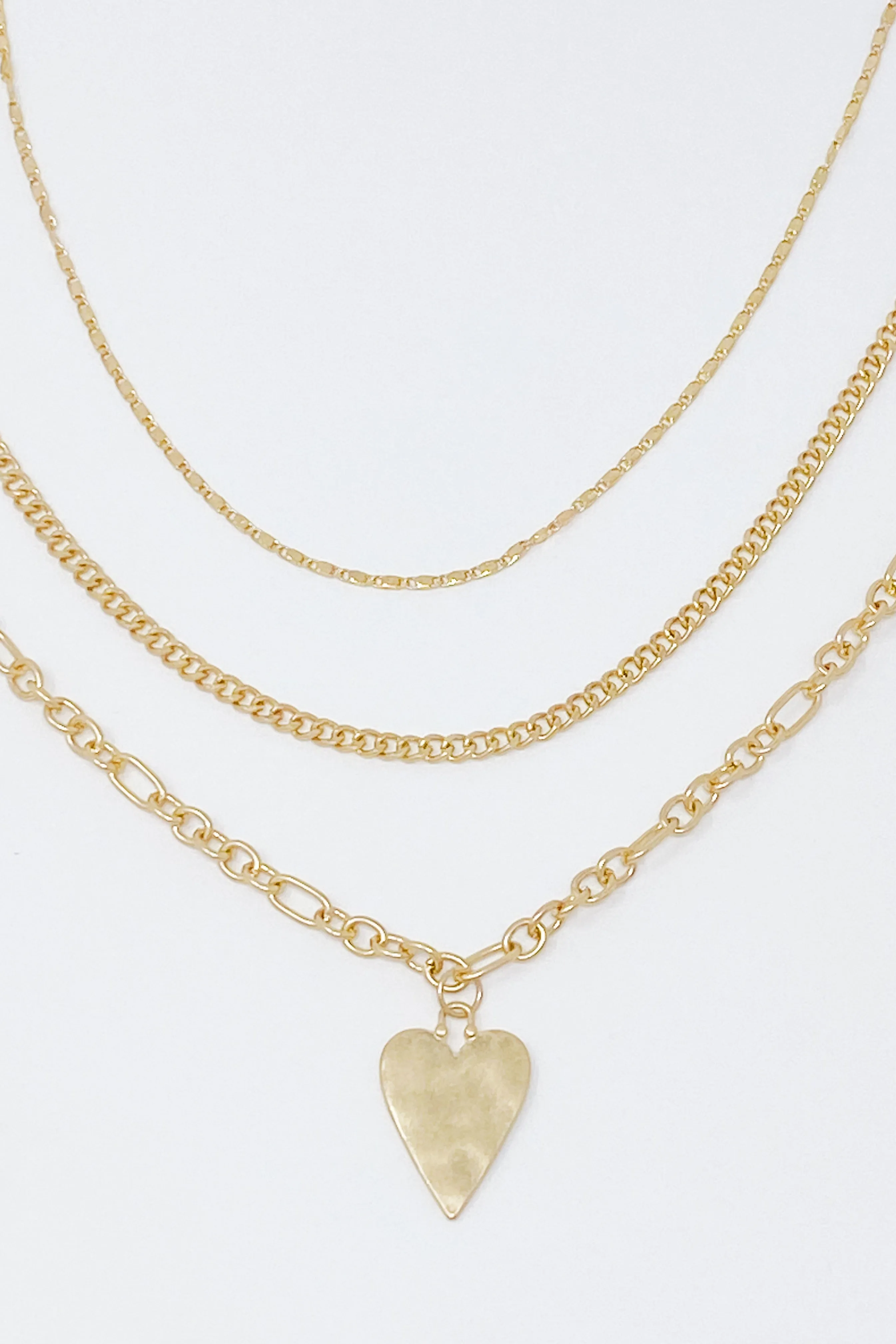 Heart Charm Layered Chain Necklace Set Of 3