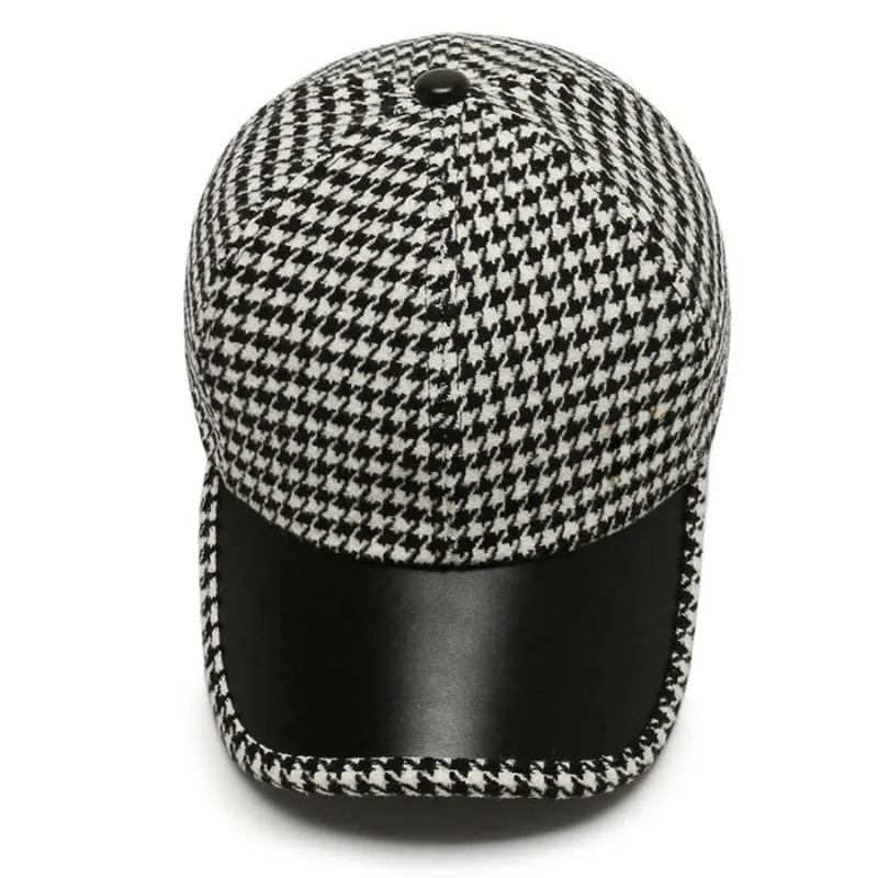 Houndstooth Leather Cap
