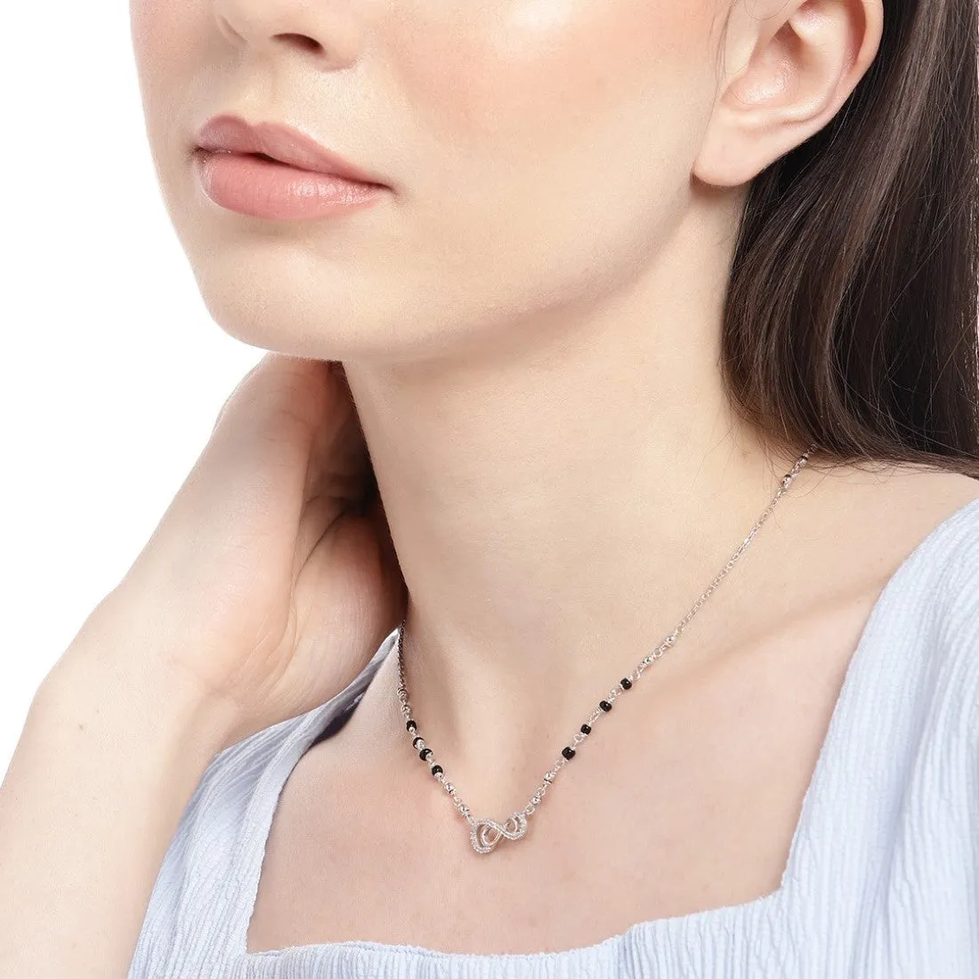 Infinite Radiance CZ Rhodium-Plated 925 Sterling Silver Mangalsutra