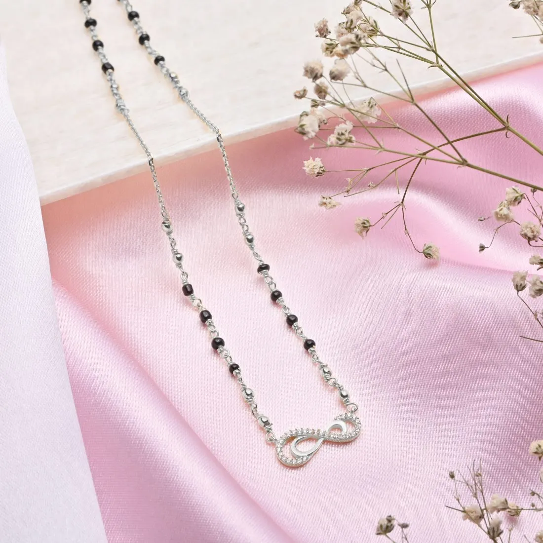 Infinite Radiance CZ Rhodium-Plated 925 Sterling Silver Mangalsutra