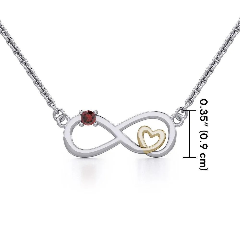 Infinity Heart Silver and Gold Necklace with Gemstone MNC485