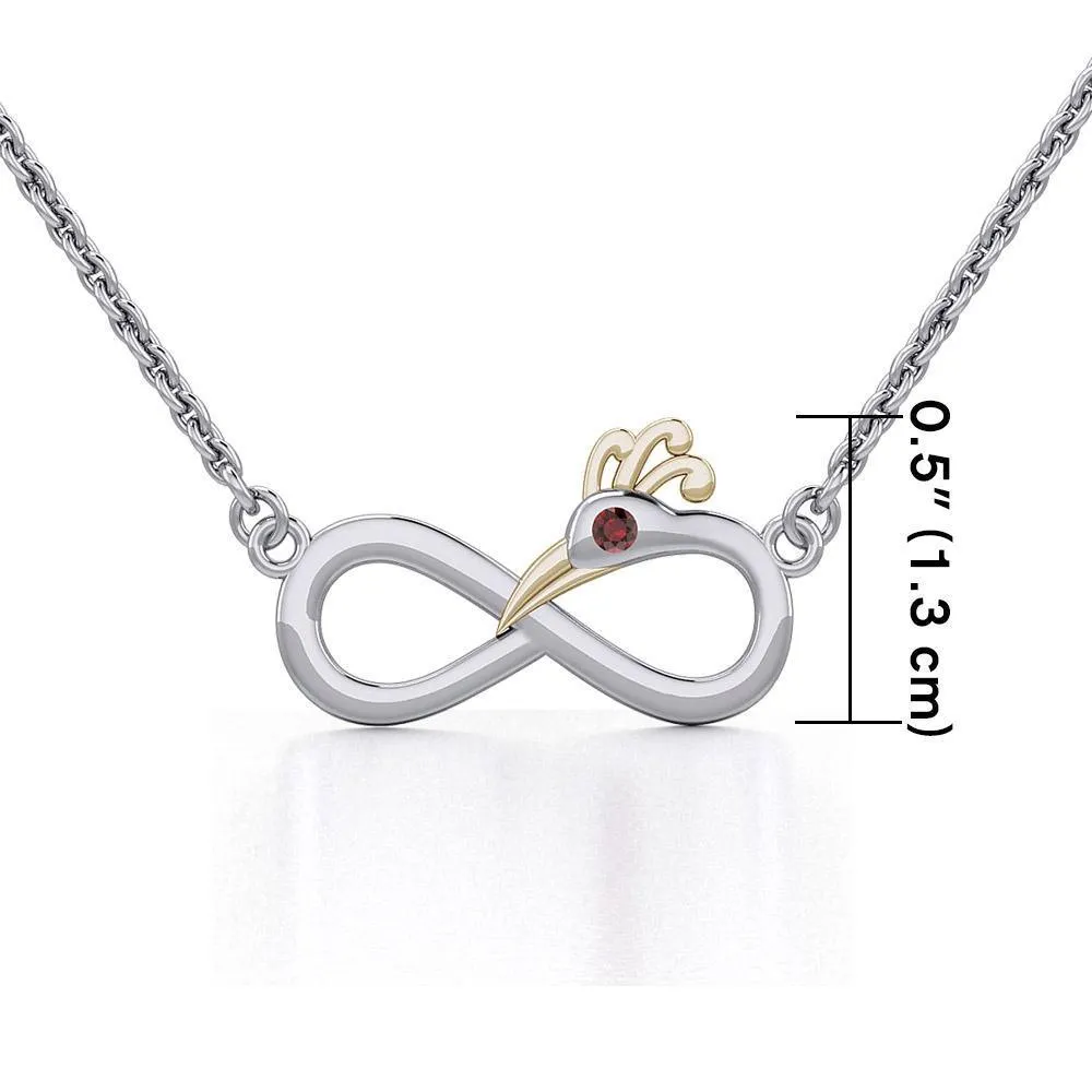 Infinity Peacock Silver and Gold Necklace with Gemstone MNC487