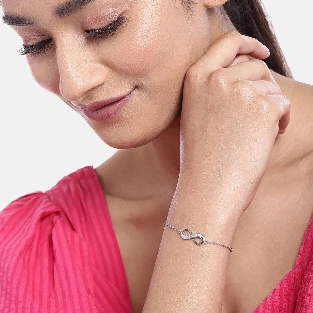 Infinity Reflections Rhodium-Plated 925 Sterling Silver Bracelet with Cubic Zirconia