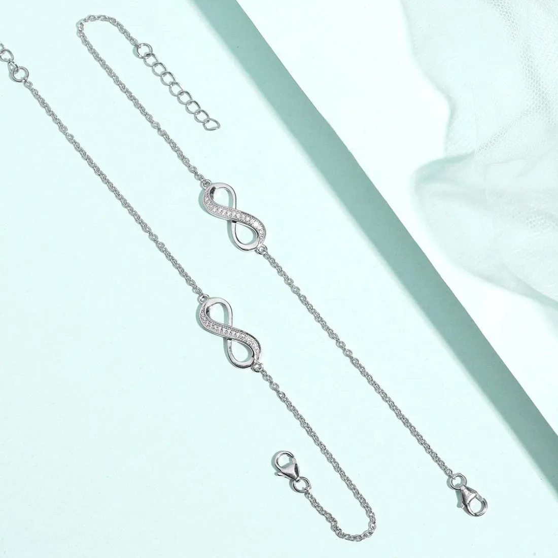 Infinity Reflections Rhodium-Plated 925 Sterling Silver Bracelet with Cubic Zirconia