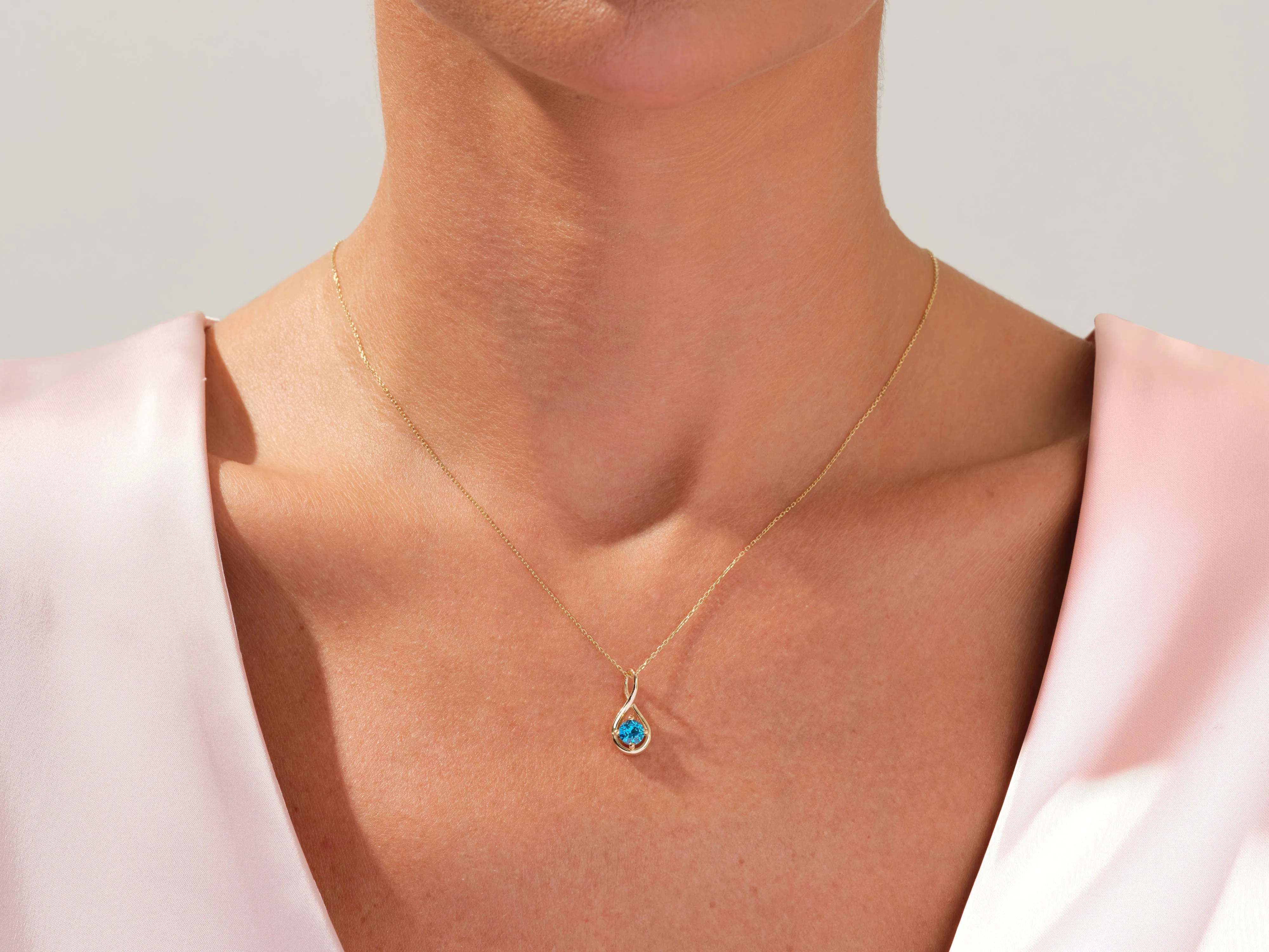 Infinity Solitaire Birthstone Necklace in 14k Solid Gold