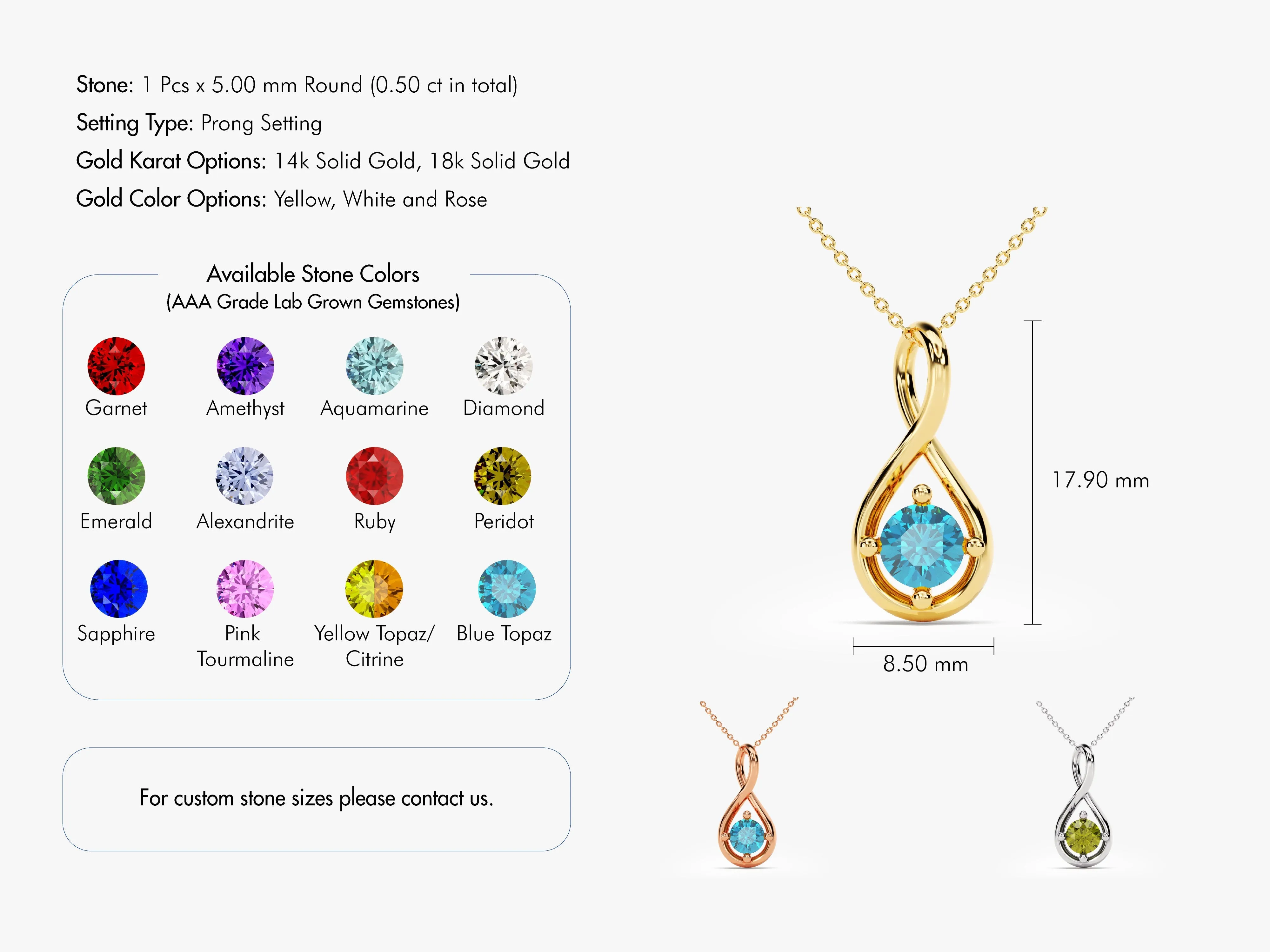 Infinity Solitaire Birthstone Necklace in 14k Solid Gold