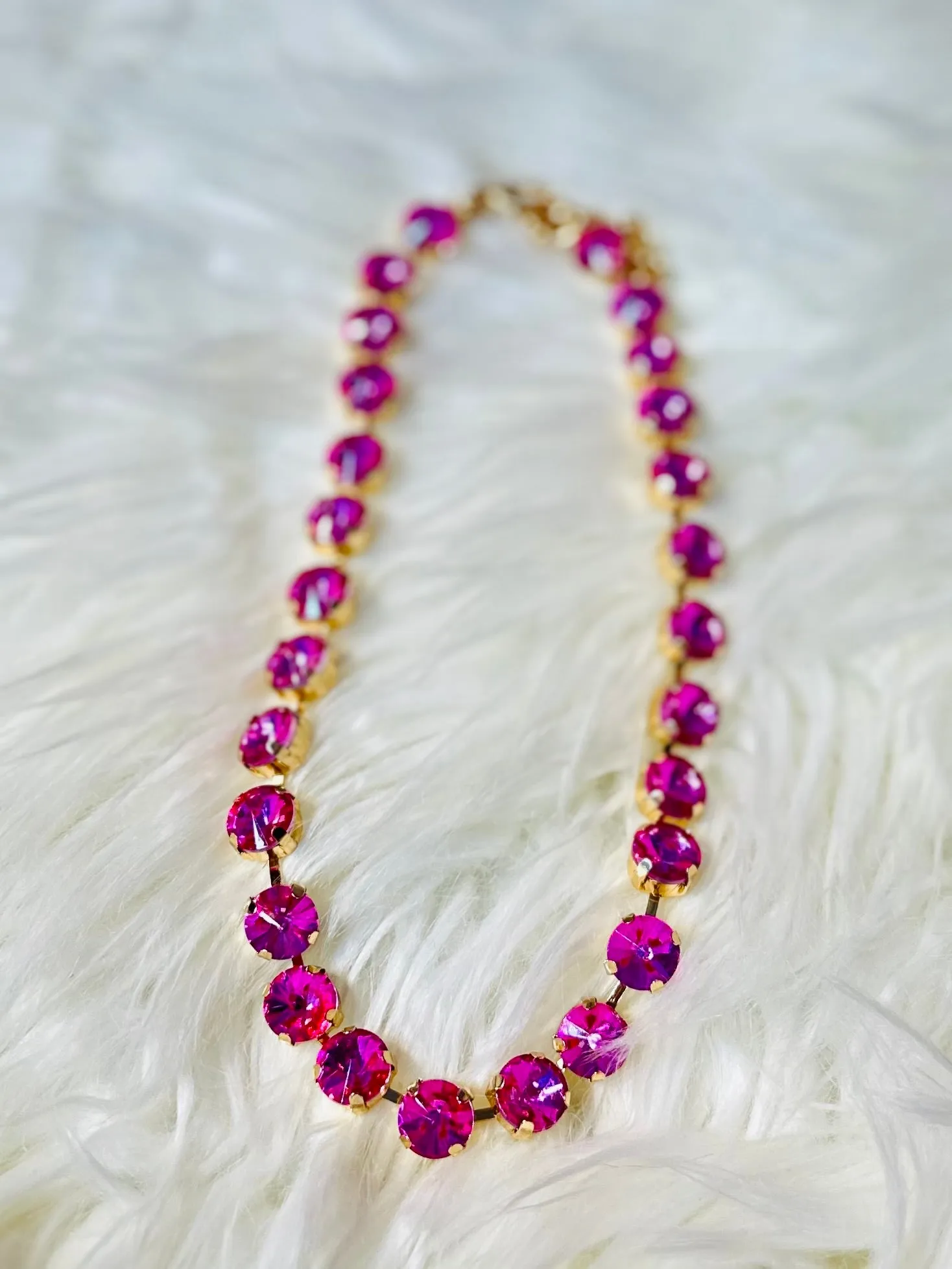 Joelle Sparkling Crystal Necklace - Fuchsia Pink