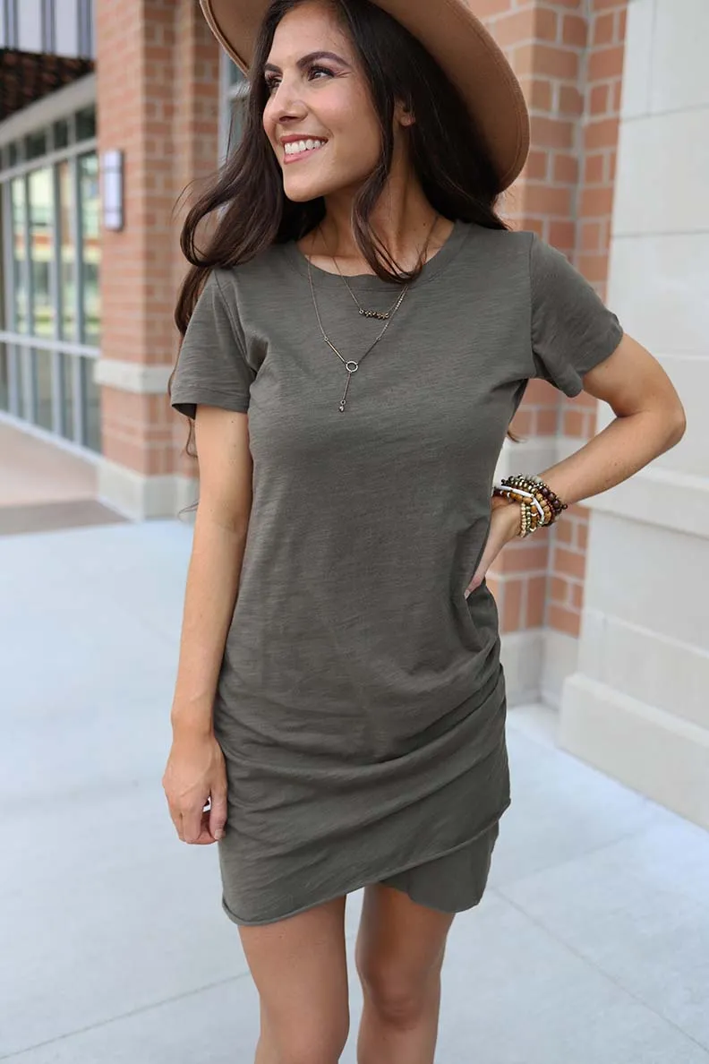 Josie Ruched Tee Shirt Dress - Olive