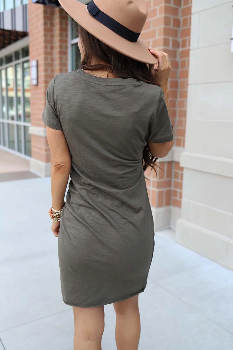 Josie Ruched Tee Shirt Dress - Olive